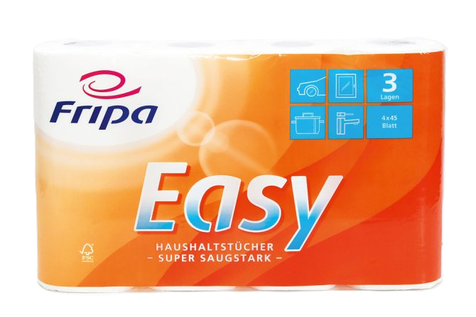 Fripa Easy Tissue-Haushaltstücher 23 x 21,5 cm - 4 Rollen