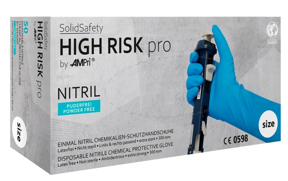 AMPri SolidSafety HIGH RISK Nitril Chemikalien-Schutzhandschue puderfrei L - 50 Stück