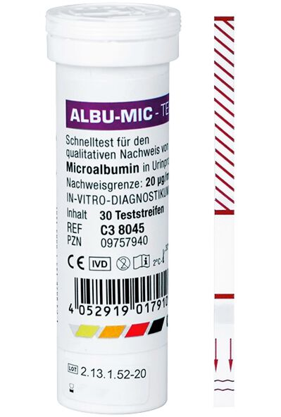 Cleartest Albu-Mic Nierenfunktions-Teststreifen lose in Dose - 30 Stück