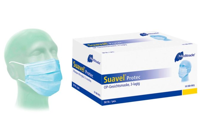 Mundschutz mit Gummiband Suavel Protec blau Typ  II 50 Stück