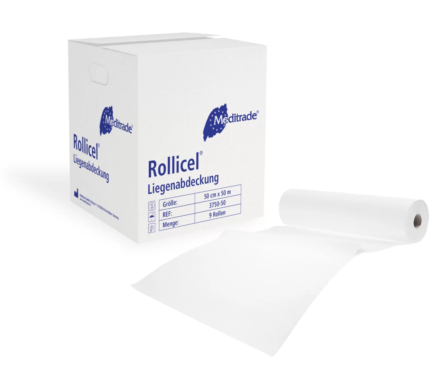 Meditrade Rollicel® Ärztekrepp - 2-lagig - unbeschichtet - 59 cm x 100 m - 6 Rollen