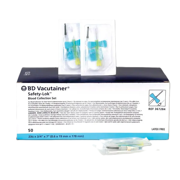 BD Vacutainer Safety Lok Blutentnahmeset - 23 G (06 x 19 mm), 30 cm Schlauch, ohne Luer Adapter