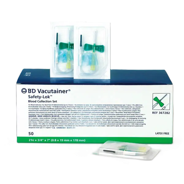 BD Vacutainer Safety Lok Blutentnahmeset - 21G (0,8 x 19 mm), 18 cm Schlauch, Luer Adapter