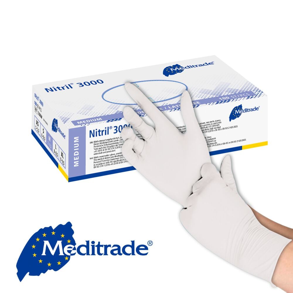Meditrade Nitril® 3000, weiß - unsteril, puderfrei - Gr. S - 100 Stück