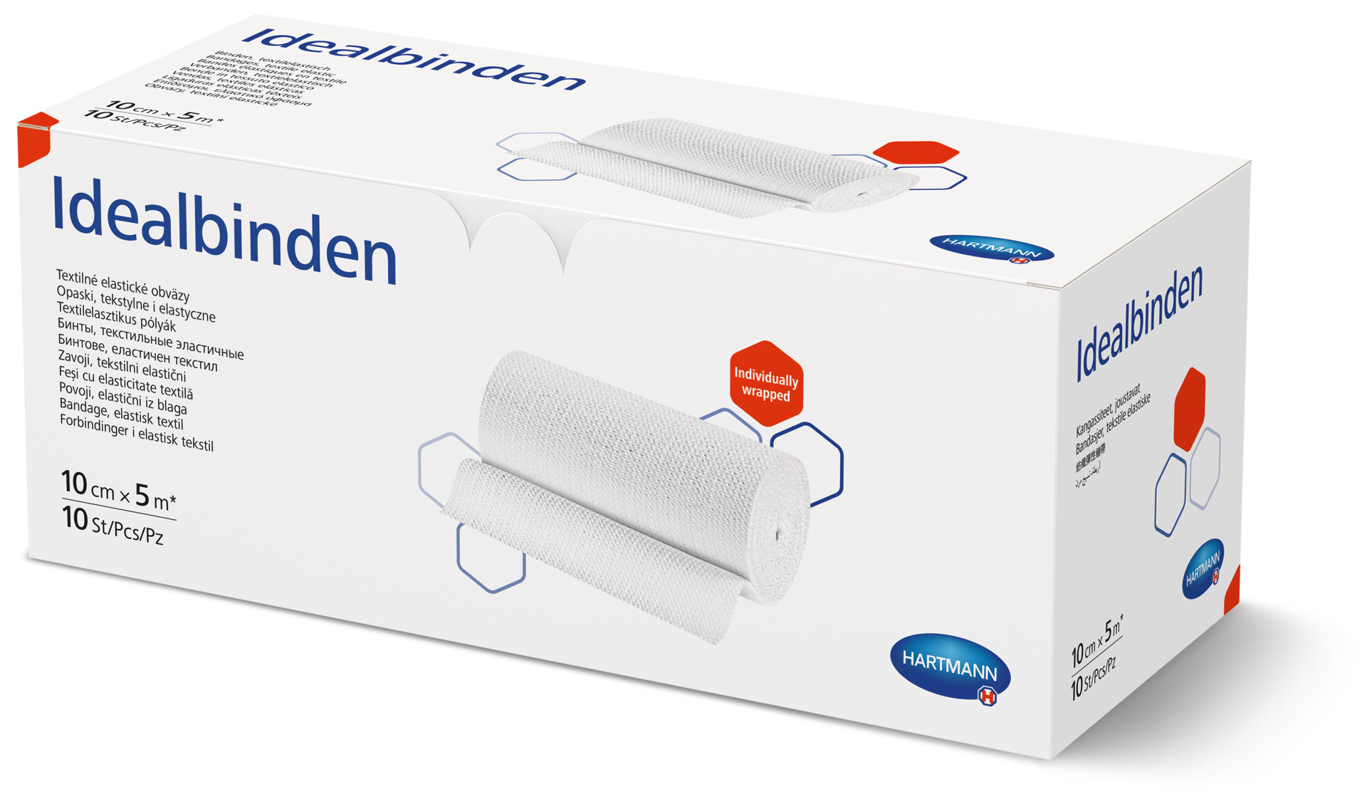 Idealbinden Hartmann - 10 cm x 5 m - ohne Verbandklammern, gedehnt 5 m lang, einzeln verpackt