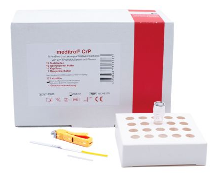 CRP-Schnelltest, 10 Teststreifen, 10 Röhrchen, 1 Fl. Puffer, 10 Lanzetten,