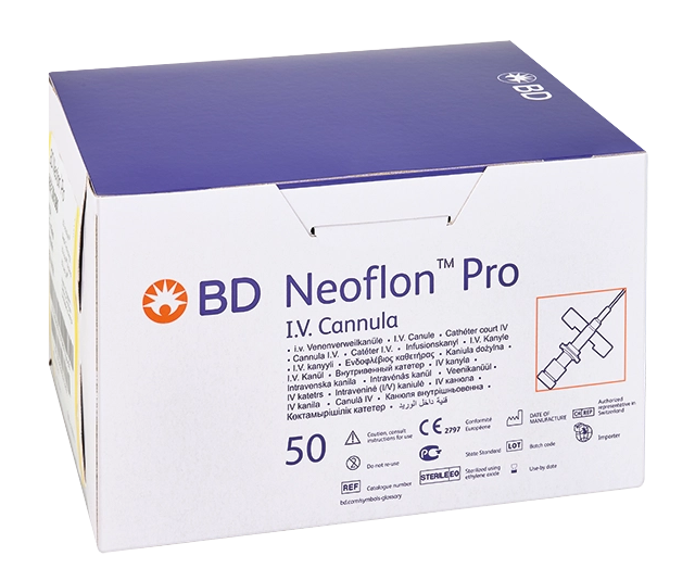 BD Neoflon Pro Venenverweilkatheter - 24 G 0,72 mm x 19 mm - gelb - 50 Stück