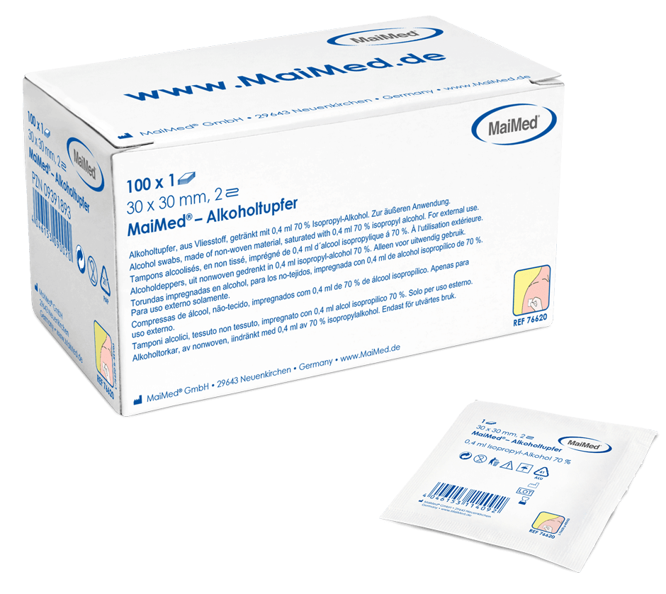 MaiMed Alkoholtupfer - 60 mm x 30 mm - 100 Stück