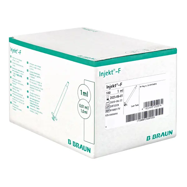 Injekt F, Einmal-Spritze, ohne Totraum, steril, 1 ml, ohne Kanüle - 100 Stück