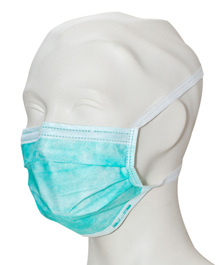 Wiros Einmal-Vlies-OP-Mundschutz mit Bändern zum Binden Typ II, grün - 50 Stück